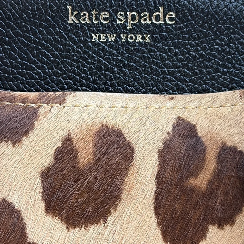 Kate Spade Margaux Medium Caviar Leather Leopard Calf Hair Crossbody Satchel Bag